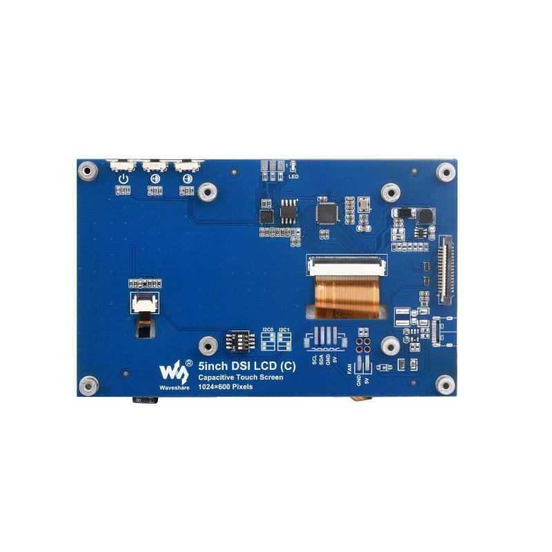 5inch Capacitive Touch Display for Raspberry Pi, DSI Interface, IPS Panel, 1024x600 Pixels, Toughened Glass Panel, Driver-Free