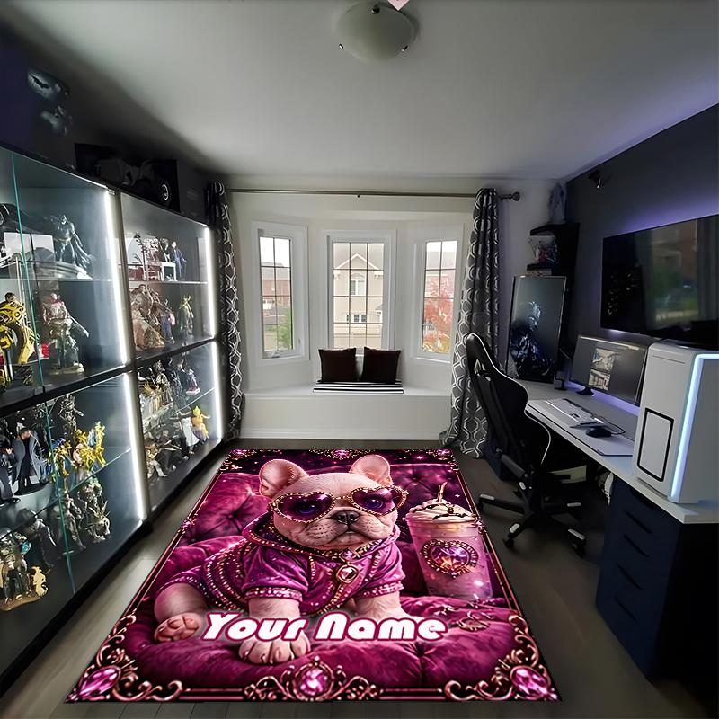 1PC Custom Name Fancy Dog Style Theme Floor Mat Ideal for Living Room, Game Rooms, Office, Bedroom,Floor Mat Playful Design
