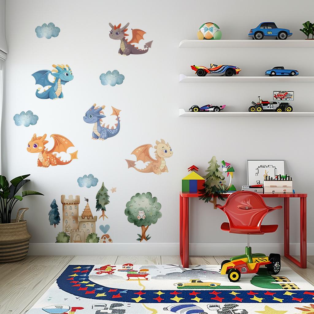 Cute Cartoon Dinosaur Wall Stickers for Kids Room Nursery Kindergarten Home Decor Self Adhesive Removable Decals