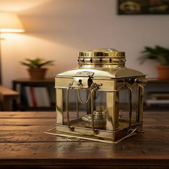 Solid Brass Nautical Ship Anchor Lantern Handmade Maritime Kerosene Oil Lamp Rustic Farmhouse, Decor Accent for Home, Patio