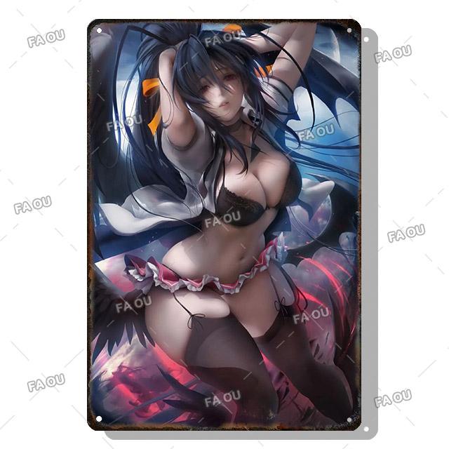 Sexy Anime Girl Metal Plate Game Figure Vintage Tin Sign Bar Club Art Decorative Plaques for Modern Home Room Wall Decor Poster