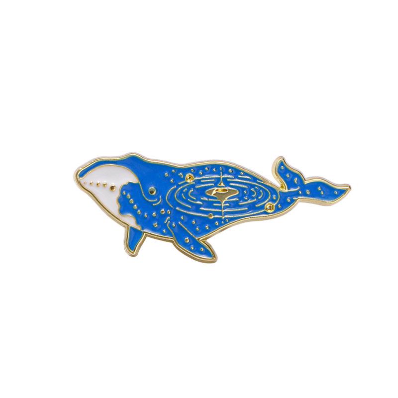 Cartoon Starry Sky Blue Whale Kun Shape Brooch Alloy Baked Paint Badge Waist Fixed Anti Exposure Decoration For Backpack Clothing
