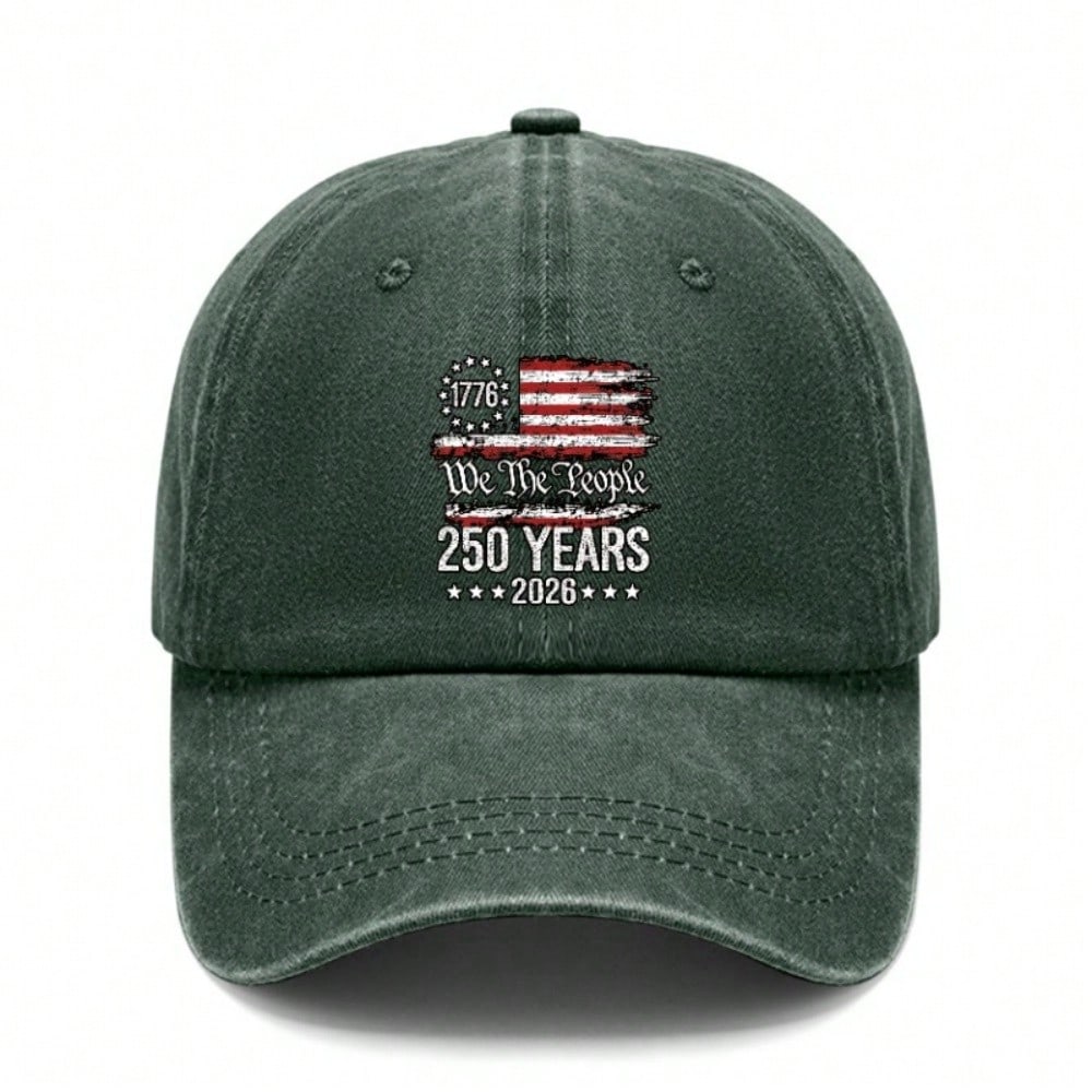 Patriotic Baseball Hat - Vintage Washed Print 1776-2026 USA Flag Adjustable Sun Cap Unisex Casual Daily Wear Baseball Cap