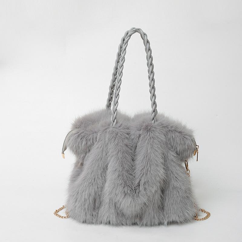 

High-End Women s Furry Pleated Tote - Large Capacity Shoulder Crossbody Bag сірий колір