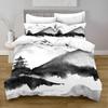 Ink Painting King Queen Duvet Cover Chinese Landscape Painting Bedding Set Adults Idyllic Scenery Mountain Polyester Quilt Cover