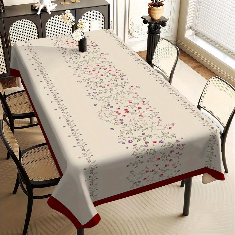One elegant red-edge floral tablecloth - Clean and romantic polyester rectangle suitable for home kitchen,