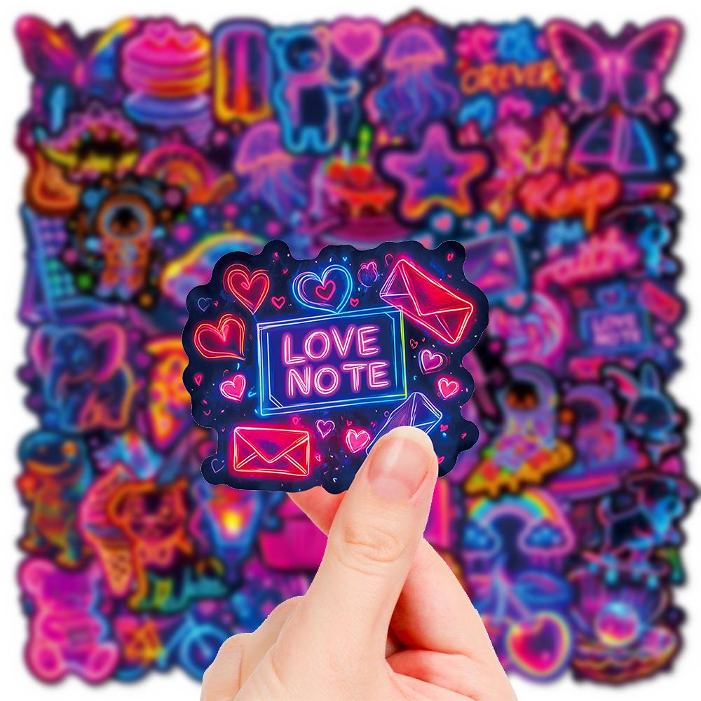 10/30/56pcs Funny Cute Neon Light Cartoon Stickers Aesthetic Decals DIY Stationery Luggage Cool Decoration Decals Toys Gifts