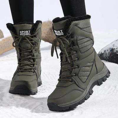 Bottes de Neige Imperméables pour Femmes Bottes Hautes Mode Chaussures en Coton Cuir PU Chaussures Chaudes en Peluche Baskets de Randonnée Chaussures de Marche Outdoor