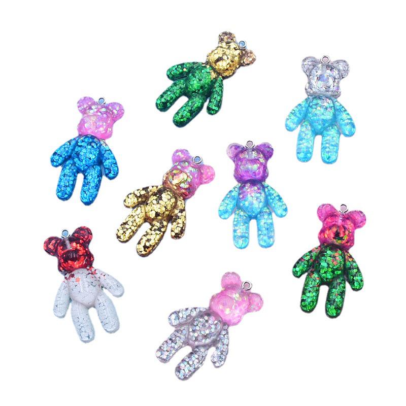 Gradient Resin Sequin Bear Charm Pendant Keychain - DIY Jewelry Accessories
