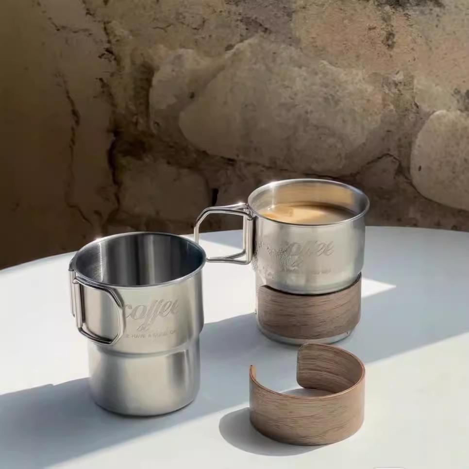 Skládací hrnek z nerezové oceli 304 s víčkem - 480 ml Přenosný venkovní kempingový hrnek