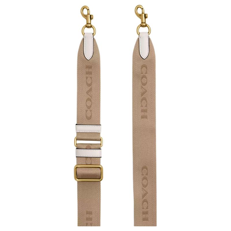 COACH 123 Tonal signature webbing, recycled polyester (polyester fiber) and calfskin, bag shoulder strap, women’s style, brass color brass color жёлтый