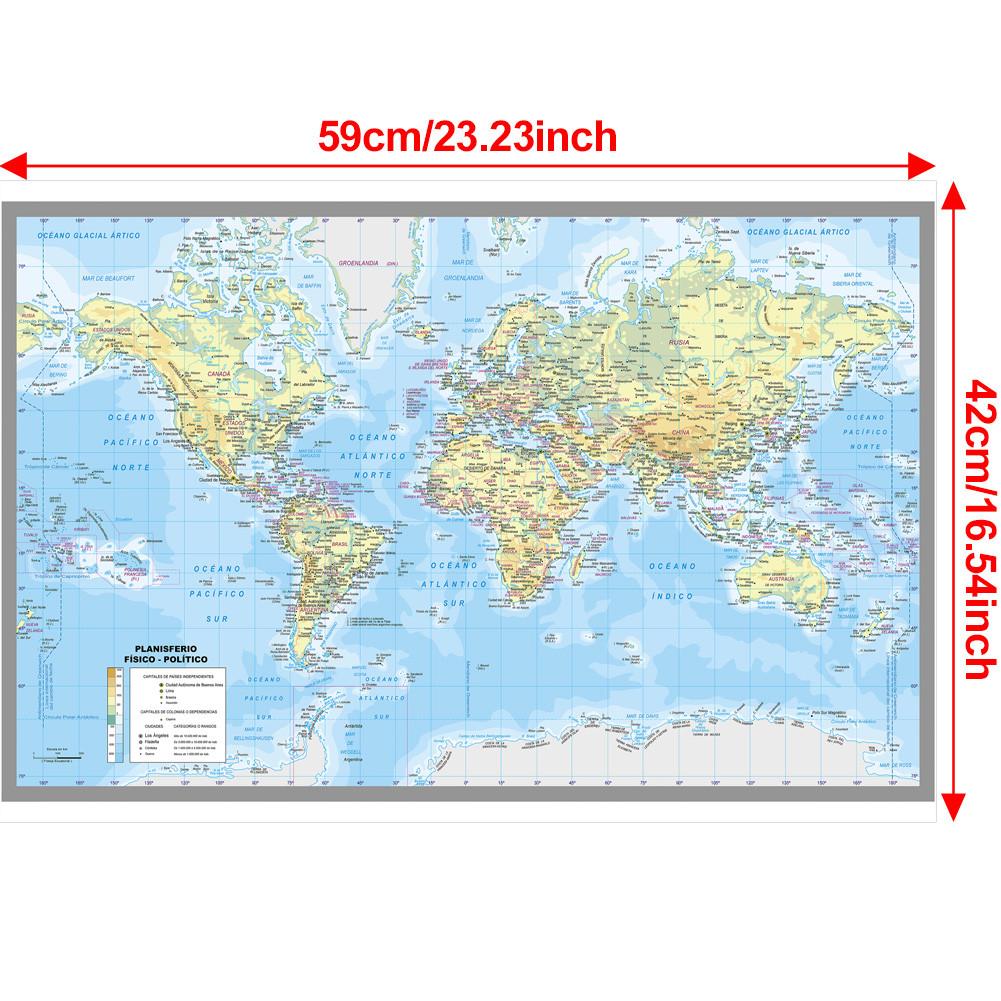 Spanish Map Background-World Map-City Map Wall Decor for Classroom,Office,Travel,Gift for Geography Enthusiasts,Graduation