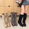 Temperament French autumn medium and tall thick heel boots lace-up locomotive boots and boots women's round head black no