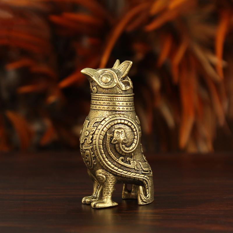 New Ancient Owl Zun Bronze Vessel Retro Style Metal Craft For Tea Table Entrance Decor Chinese Cultural Artifact Collectible