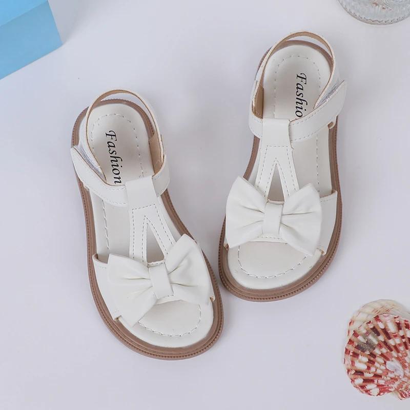Toddler Girl Shoes Bow Korean Style Soft Summer New Simple Girls Sandals Platform Non-slip Open-toe Kids Shoes Hook & Loop 36
