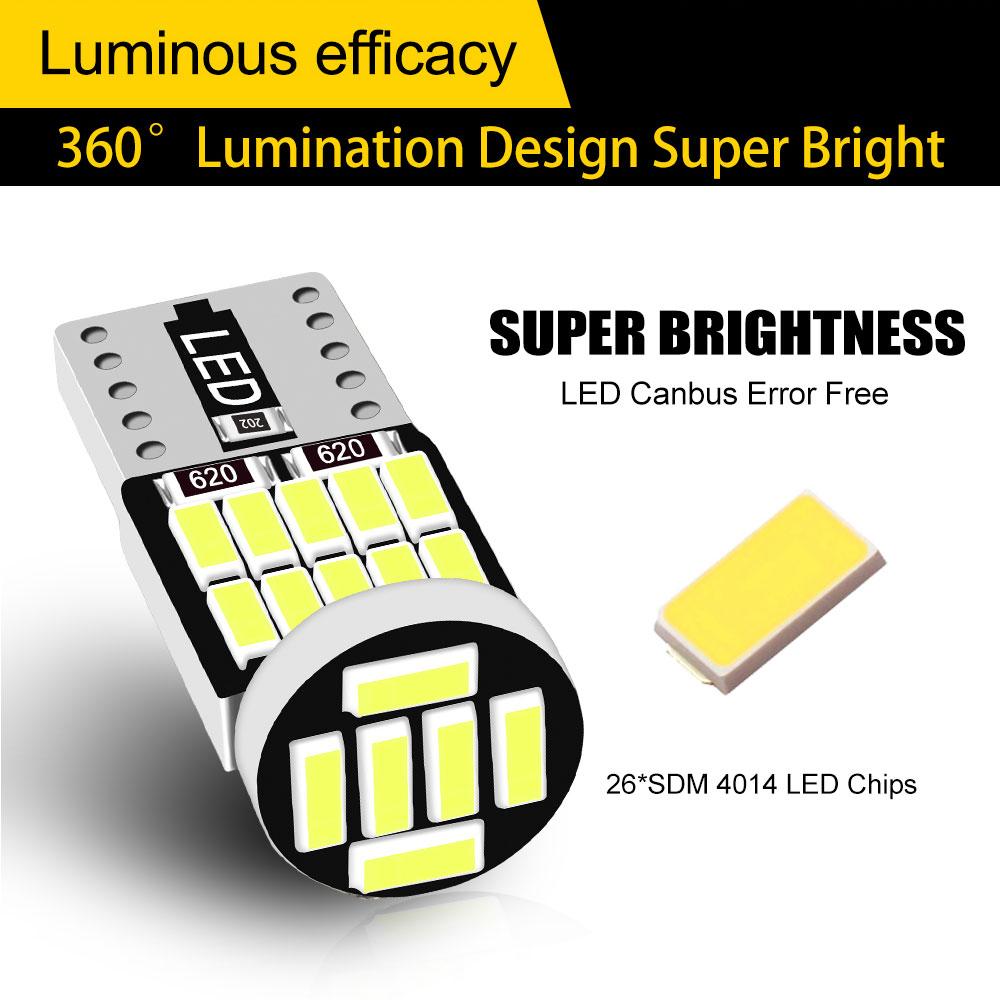 10PCS T10 W5W LED Bulbs 4014 26SMD Canbus 168 194 Signal Lamp White For Car Interior Parking Position Light Map Dome Light Bulbs 7