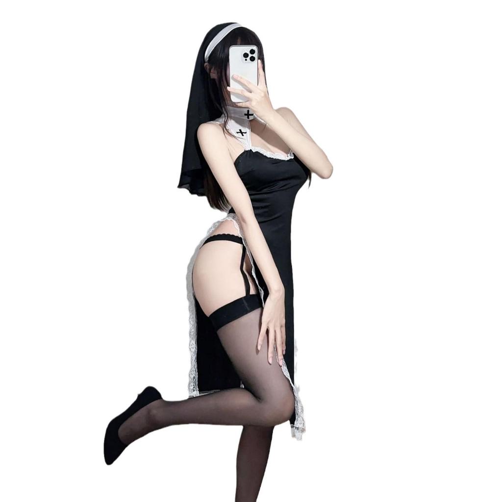 Temptation Nun Role Play Lingerie Set – Passionate Cutout Pajama Costume