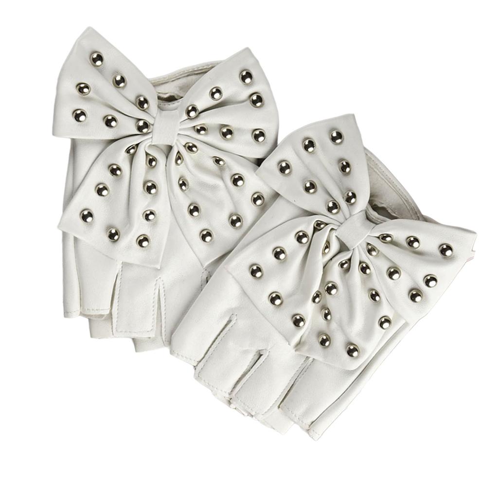 Elegant Women Half Finger Gloves with Rivets And Bowknot Punk Hand Gloves For Fashion Formal Event and Dance Party