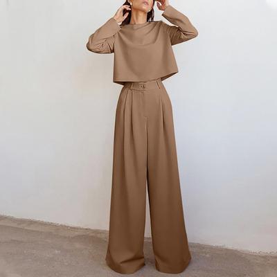 Ensemble deux pièces classique pantalon large longueur au sol plissé ample femmes pantalon printemps jambe large pantalon Vintage femme Palazzo pantalon