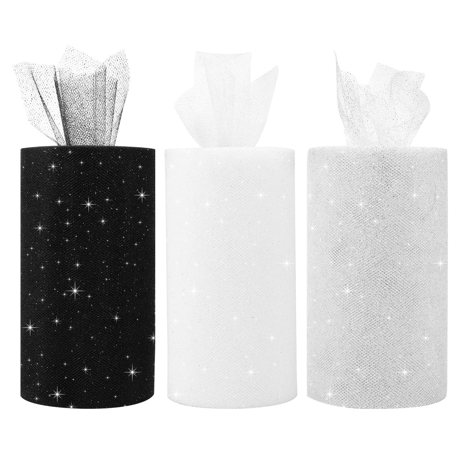 

3 рулона блестящей тюлевой ткани 6 дюймов x 50 ярдов Сетчатая тюлевая лента для упаковки подарков, юбок-пачек, украшения свадьбы, вечеринки, поделок своими руками as show