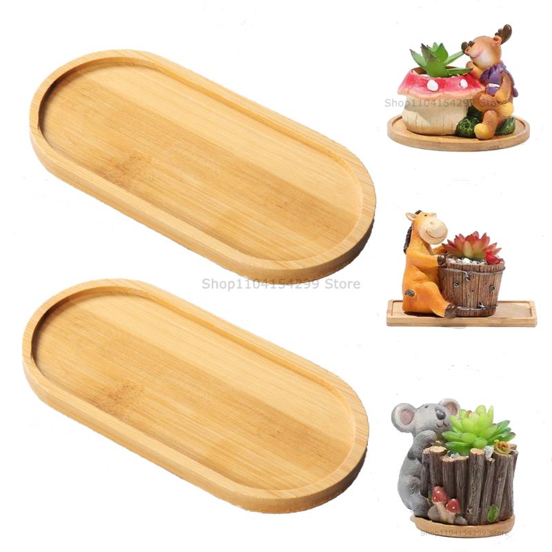 Flower Pot Trays Dish for Plant Vase Bamboo Tray Wooden Bottle Tray Bathroom Shampoo Shower Gel Organizer Jewelry Storage Tray