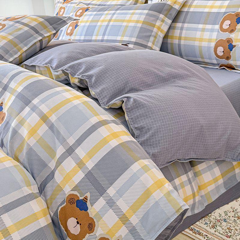 Simple Class A Washed Cotton Four-piece Bedding Set Princess Style Printed Quilt Cover Dormitory Bed Sheet Three-piece Quilt Cover