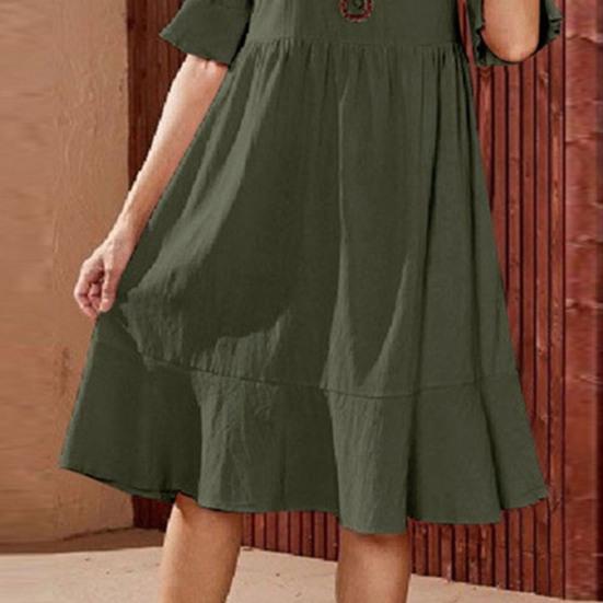 Sukienka midi z dekoltem w kształcie litery O, z wysokim stanem, cienka, trwała, kolorowa, marszczona, zwiewne obszycie, jednolita sukienka midi o linii A Streetwear