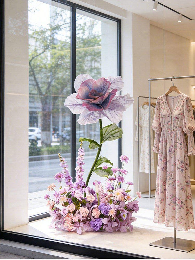 Purple Artificial Flowers for Window Display, Scene Decoration, and Clothing Store Visual Merchandising