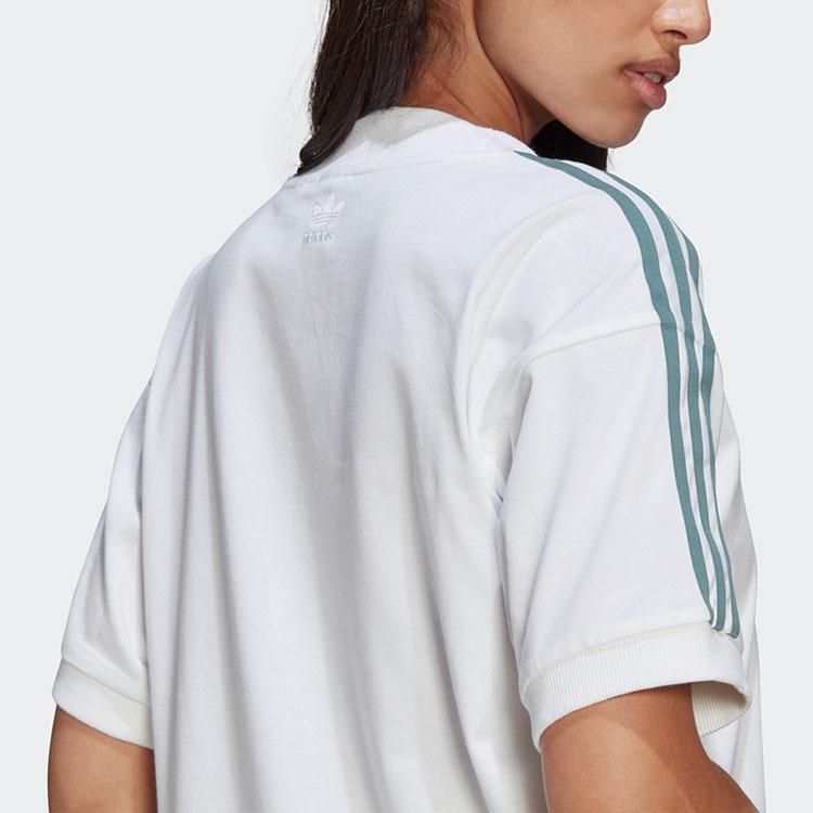 Adidas Originals Trefoil Tee Dress Comfortable V-Neck Short Sleeve Dress Women Dresses White GN2848
