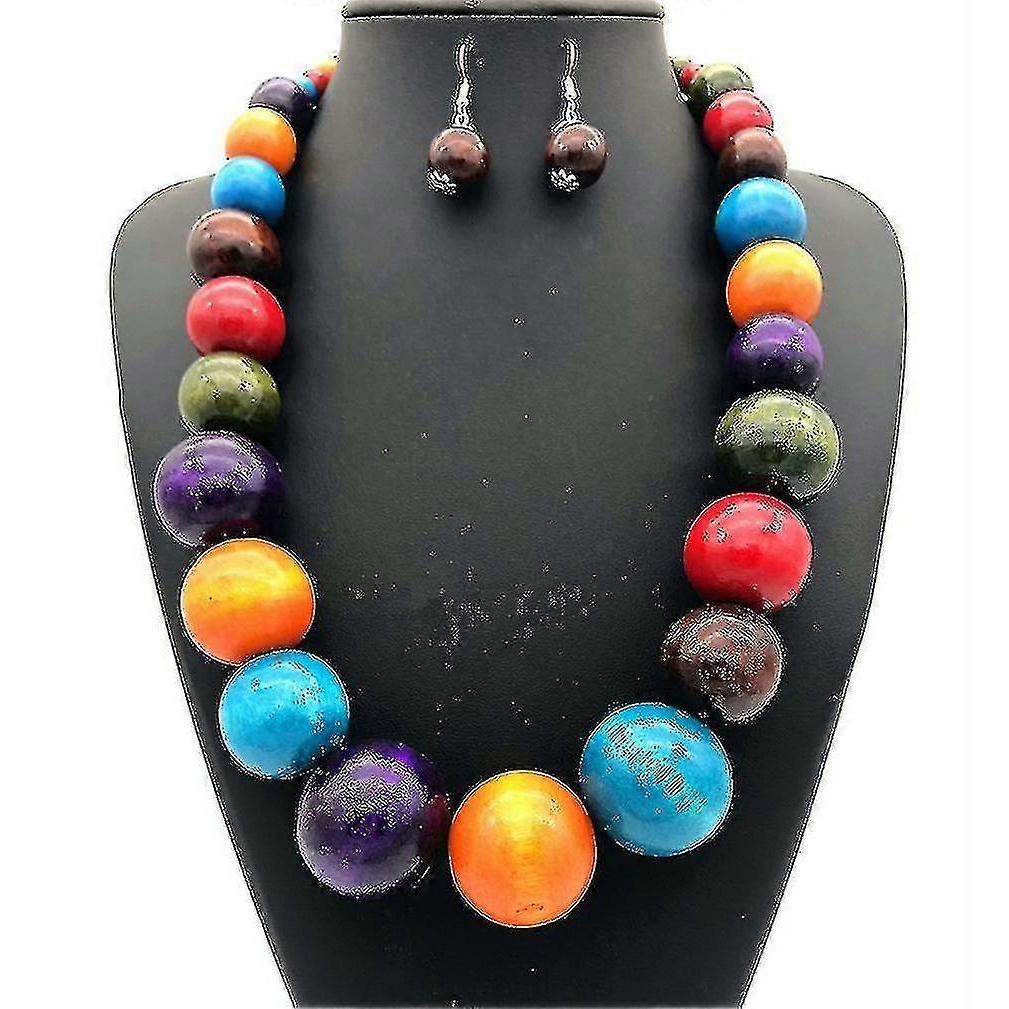 Wooden Bead Chain Ethnic Necklace for Women