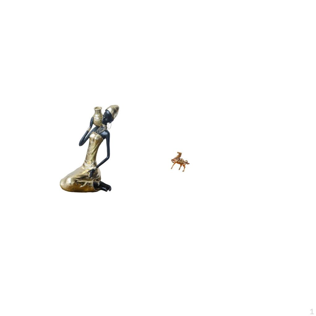 African Tribal Lady Horse Statue Table Decoration Handmade Craft Collectible Art Piece Resin