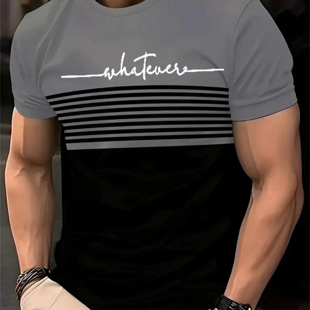 Herren T-Shirt Sommer Mode Lässig Rundhals Kurzarm Oberteil Gestreift Bedruckte Kleidung