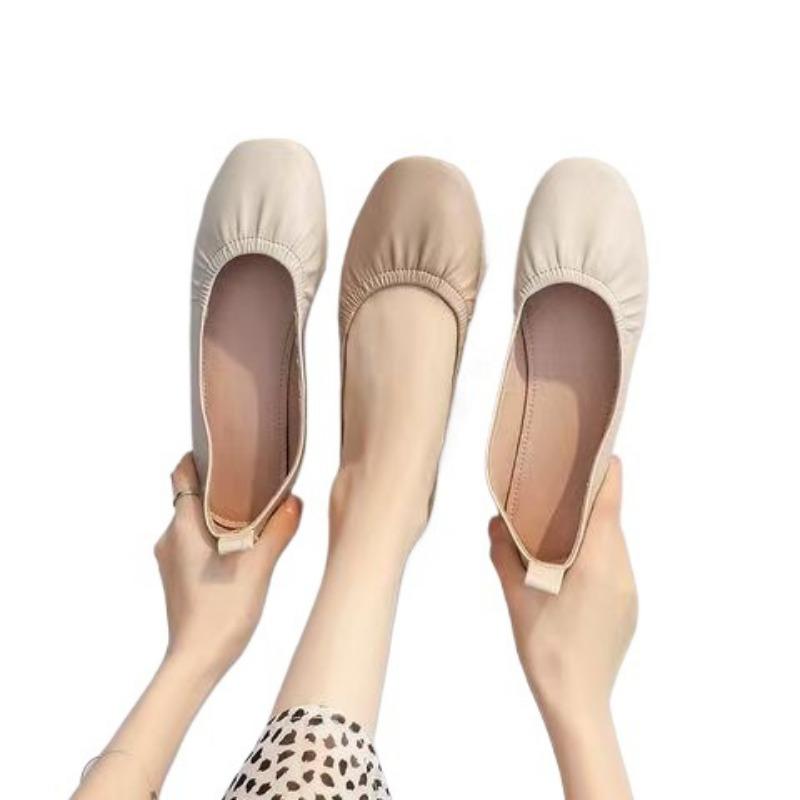 Dragonfly Soft-soled Leather Shoes Doudou Single Shoes New Flat-soled Grandma Soft Leather Pedal Flat Shoes Female Dopamine