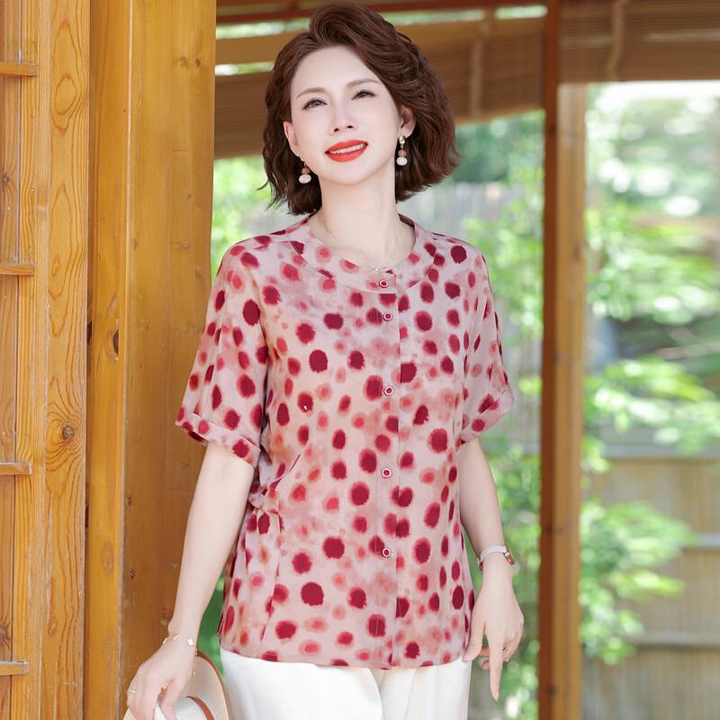 Elegant Polka Dot Chiffon Blouse for Middle-Aged Women