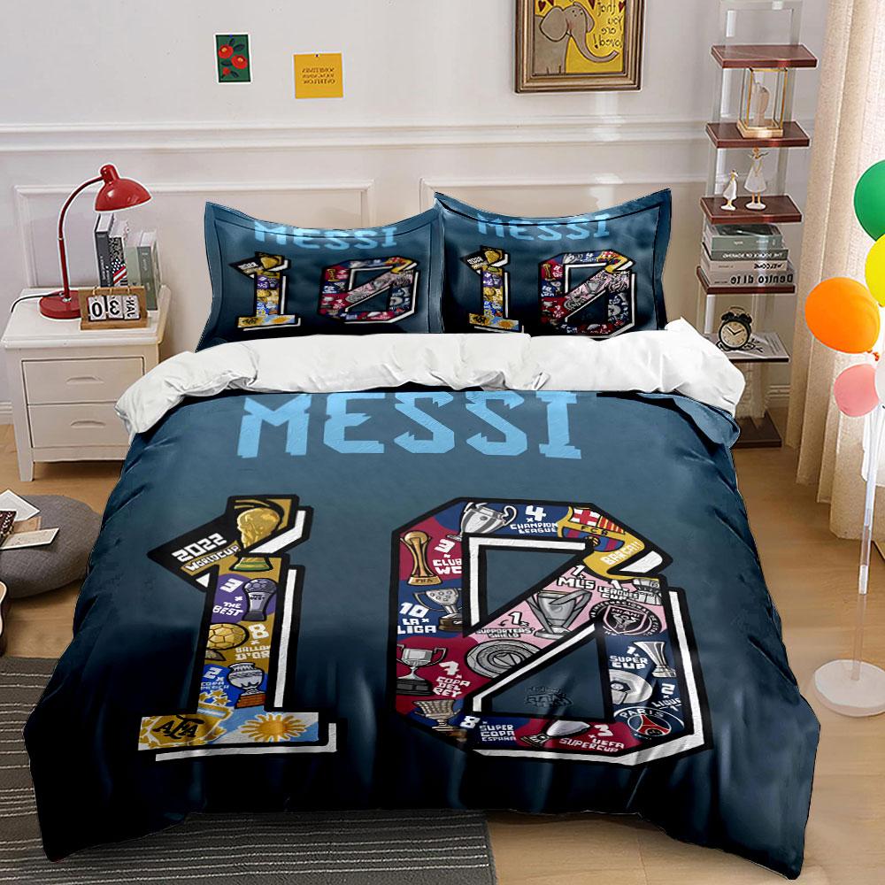 Messi 10 Trofeo Sportivo Set Biancheria da Letto Biancheria Copripiumino Set Copripiumino Federe (1 * Copripiumino 2 * Federe, senza piumino)