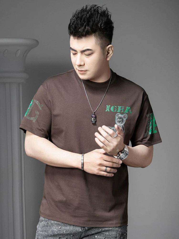 European Summer New Bear Print Short-Sleeve T-Shirt for Men, Trendy Brand Loose Round-Neck Tee Shirt Half-Sleeve Top
