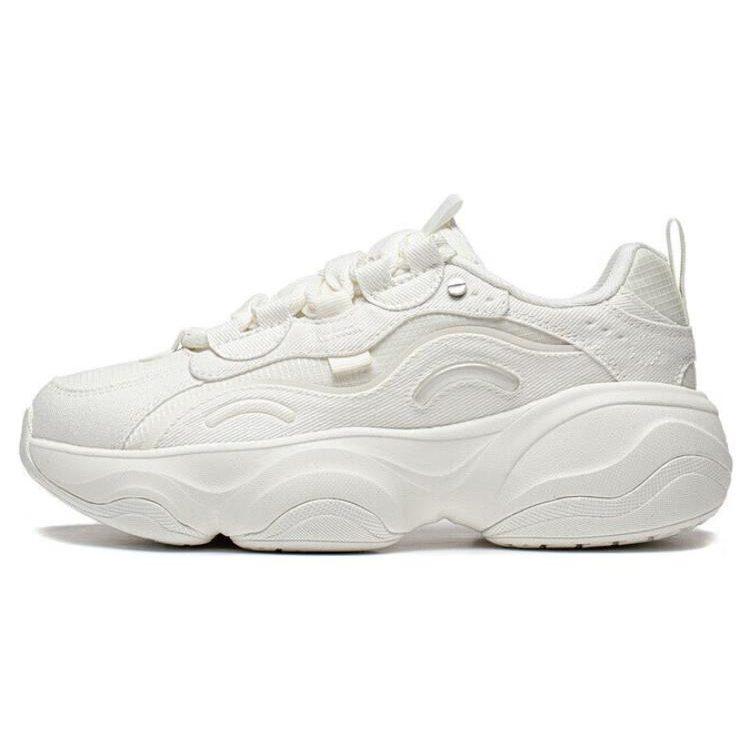 Li Ning Honey Cushioning Slip Resistant Abrasion Resistant Support Low top Chunky Sneakers Women's Ivory AGCT126-1