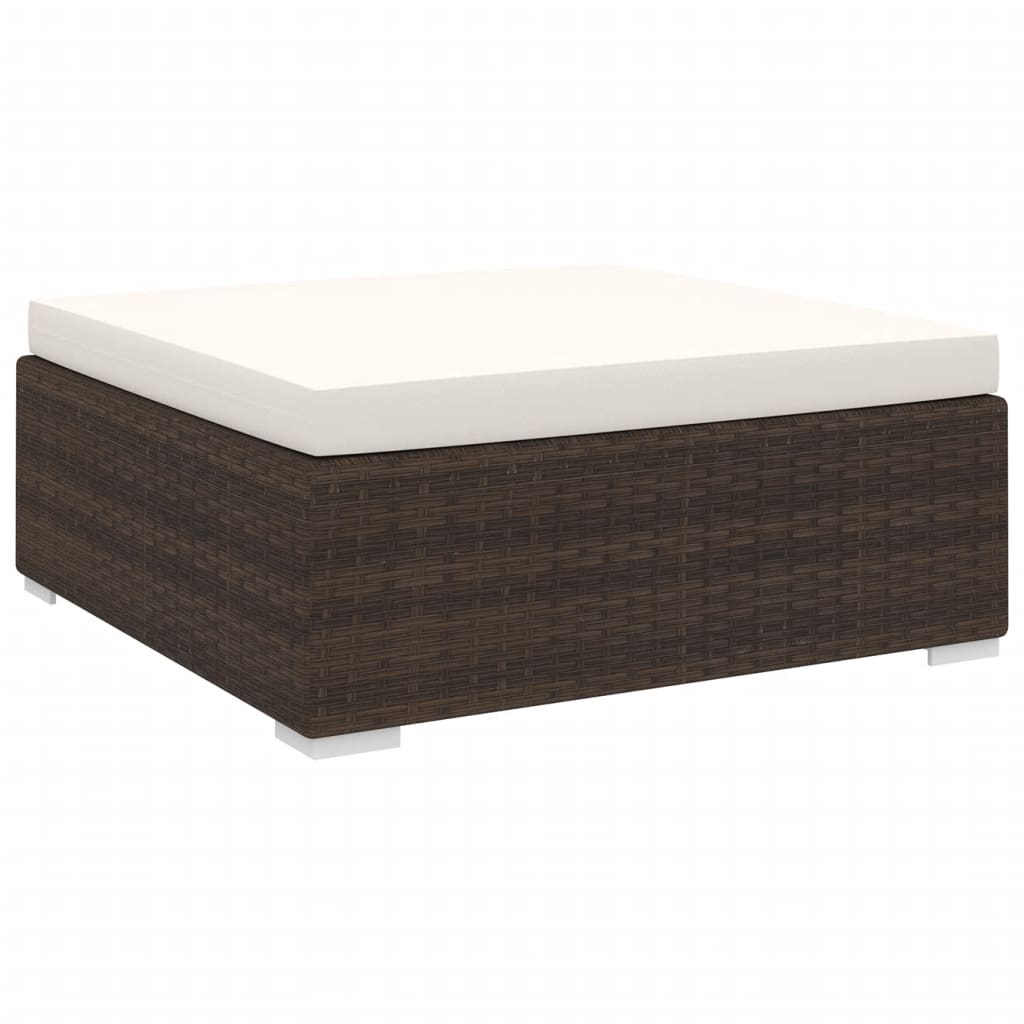 Modular Footstool with Cushion Poly Rattan Brown