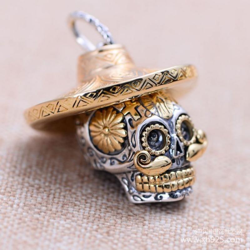 Fashion Skull with Hat Men s Retro Punk Style Fashion Pendant Necklace 60CM(Necklace Long)