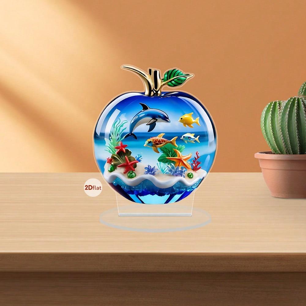 Μήλο Σχήματος Παραλίας και Ωκεανού, 2D Επίπεδο Ακρυλικό, Επιτραπέζια Διακόσμηση, Κατάλληλο για Σαλόνι, Γραφείο, Πάρτι, Δώρα, Χριστούγεννα, Απόκριες