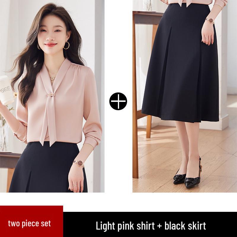 2024 Frühling Damen Stehkragen Bindeband Satin Fließende Bluse - Lockere Passform, Professionelles OL-Design