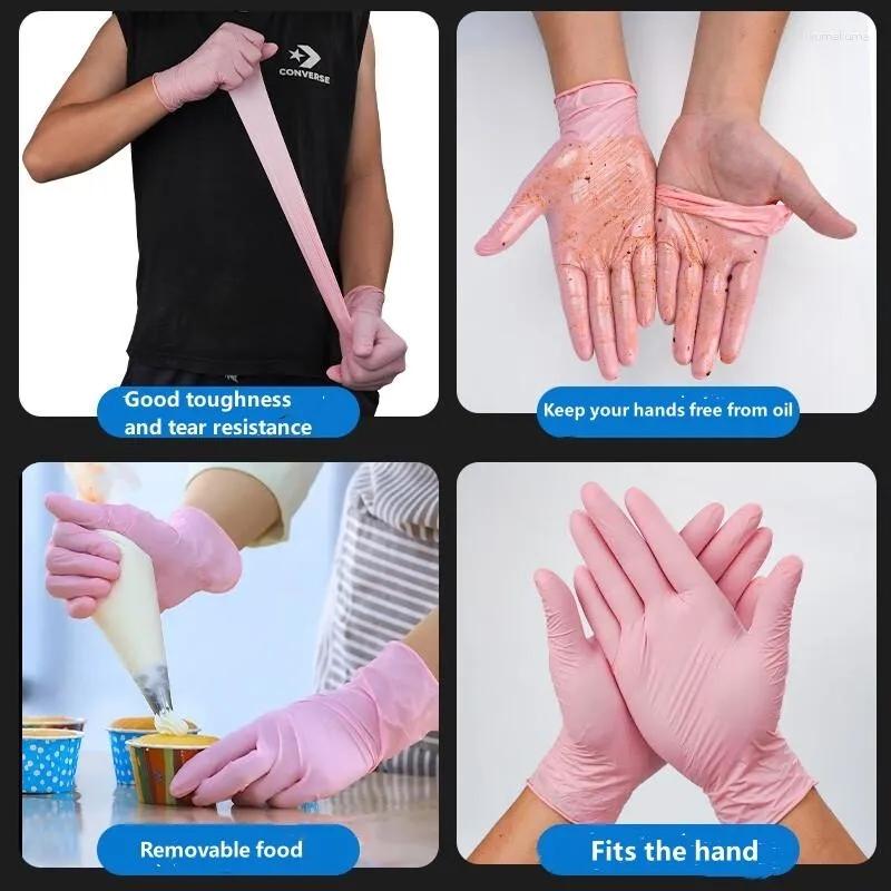 20/50/100PCS Pink Nitrile Gloves Disposable Kitchen Gloves for Household Cleaning Working Beauty Salon Tattoo Powder Free Gloves