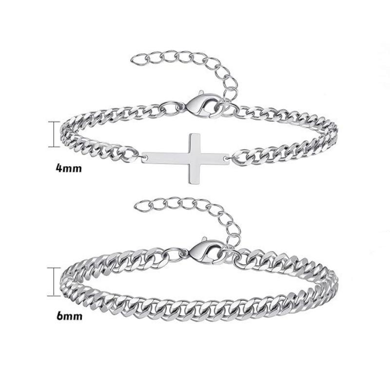 

2Pcs/Set Chain Bracelet For Men Sterling Silver Stainless Steel Bracelets Rope Link Bracelet Set For Men Dad Husband срібний