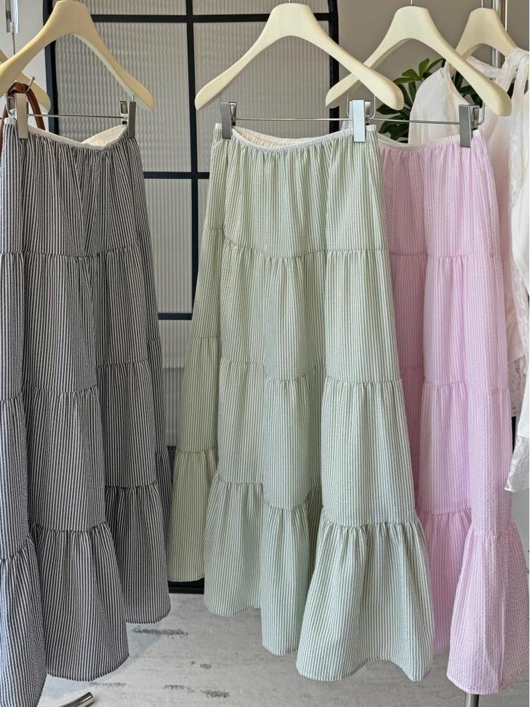 Korean-Style Sweet High-Waisted Ribbed A-Line Midi Skirt, Women's Spring/Summer New Arrival, Slimming Versatile Umbrella Design, Big Hem Skirt