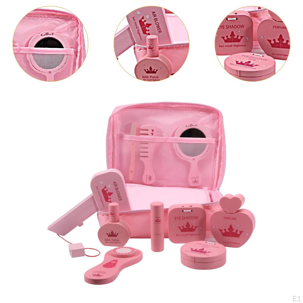 10 Pieces Wooden Makeup Toys Pretend Play Set Cosmetic Toy Kits Creative Dressing Table