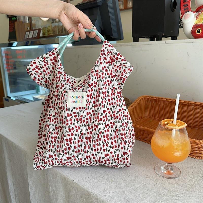 5 wrinkled cloth printed handbag spring and summer thin shopping handbag fresh floral large-capacity cloth bag