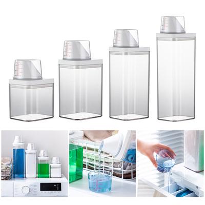 Praktische Aufbewahrungslösung für Waschmittel mit Messbecher. Praktischer Waschmittelspender. Luftdichte Waschmittelbox.