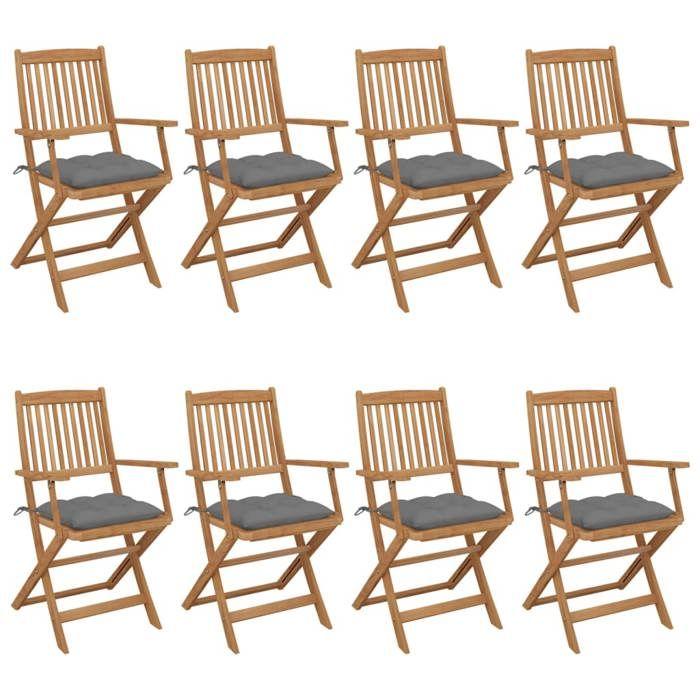 VidaXL Set of 8 Folding Garden Chairs with Cushions, Patio Seats, Dining Chairs, Patio Furniture 3074983