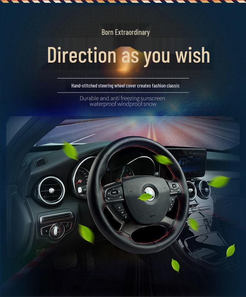 Χειροποίητο Κάλυμμα Τιμονιού από Γνήσιο Δέρμα, Αντιολισθητικό, Άνω Στρώμα από Δέρμα Αγελάδας που Απορροφά τον Ιδρώτα, Καθολικό για Όλες τις Εποχές.