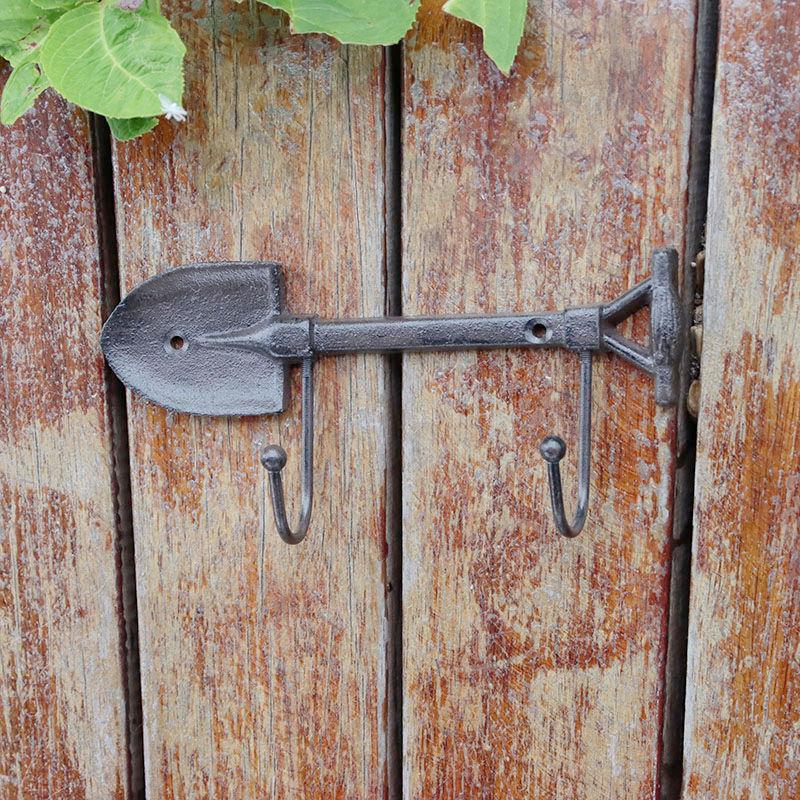 Double Hook Iron Shovel and Rake Decorative Hanging for Courtyard and Home